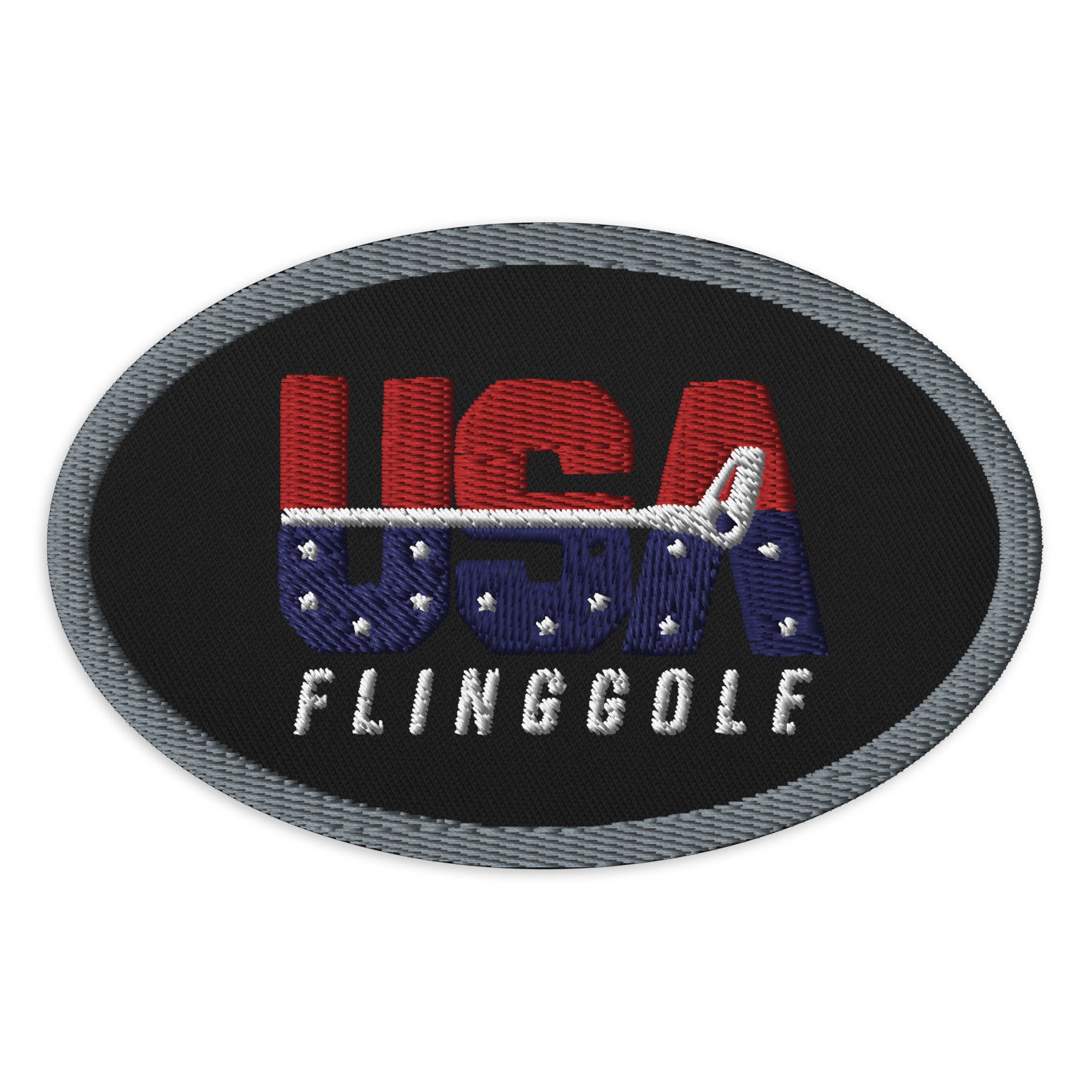 USA FlingGolf Oval Patch (Grey Border on Black)