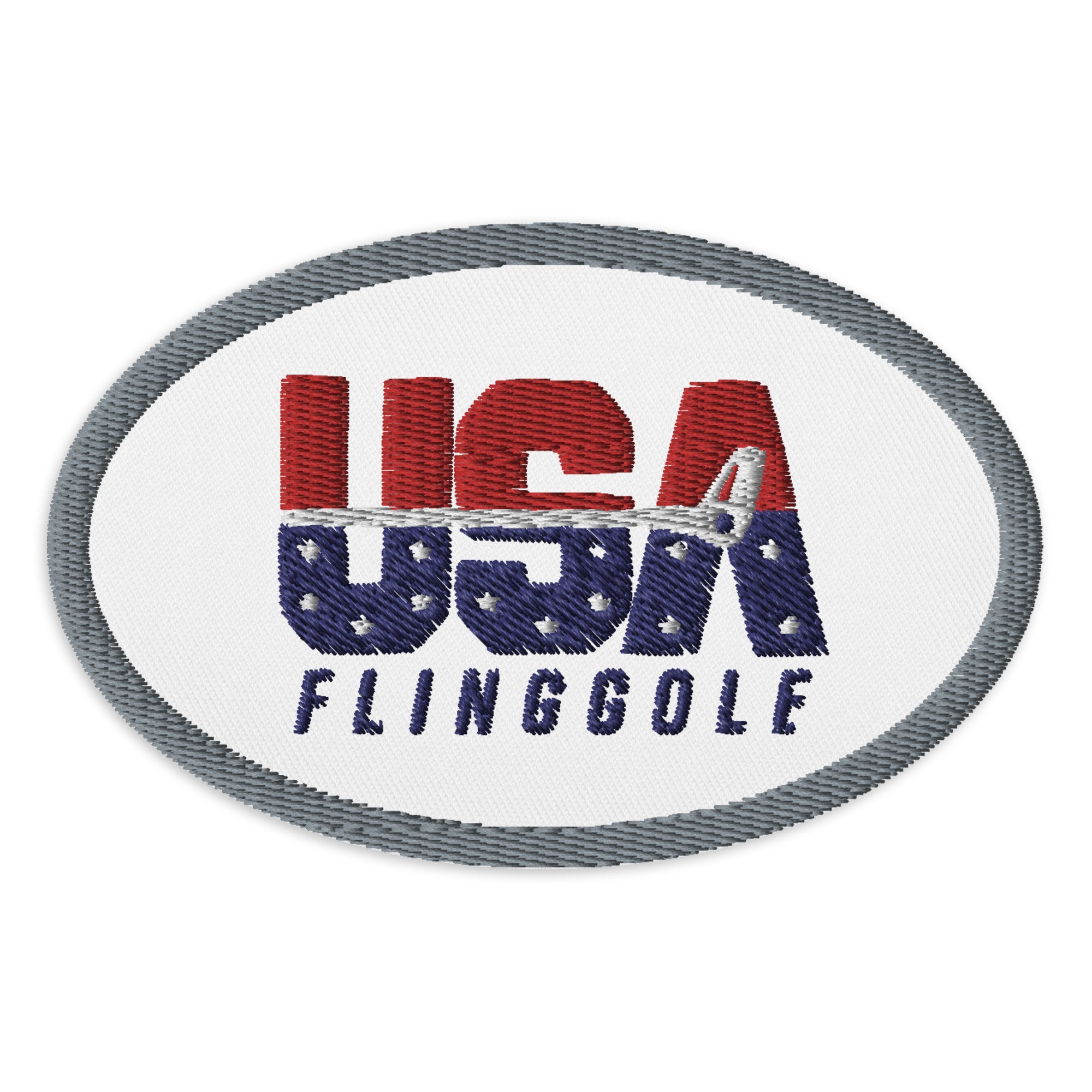 USA FlingGolf Oval Patch (Grey Border on White)
