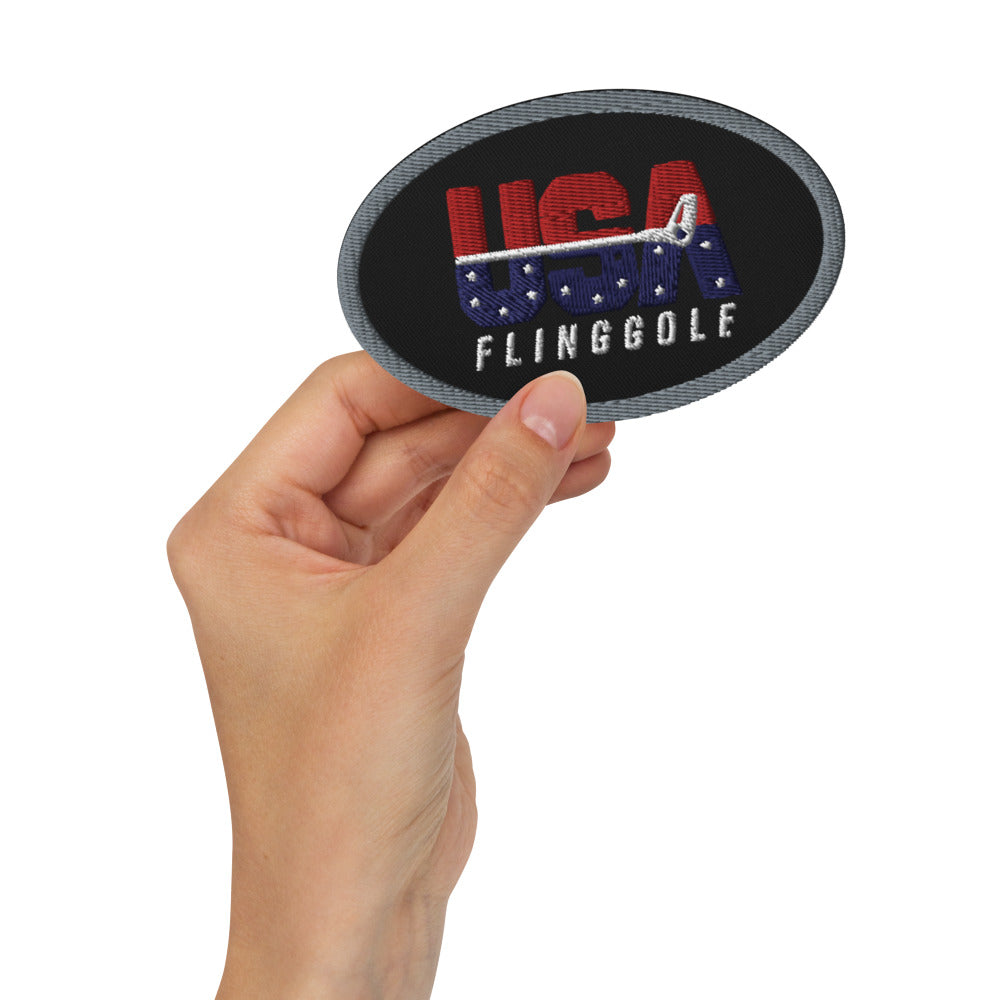 USA FlingGolf Oval Patch (Grey Border on Black)