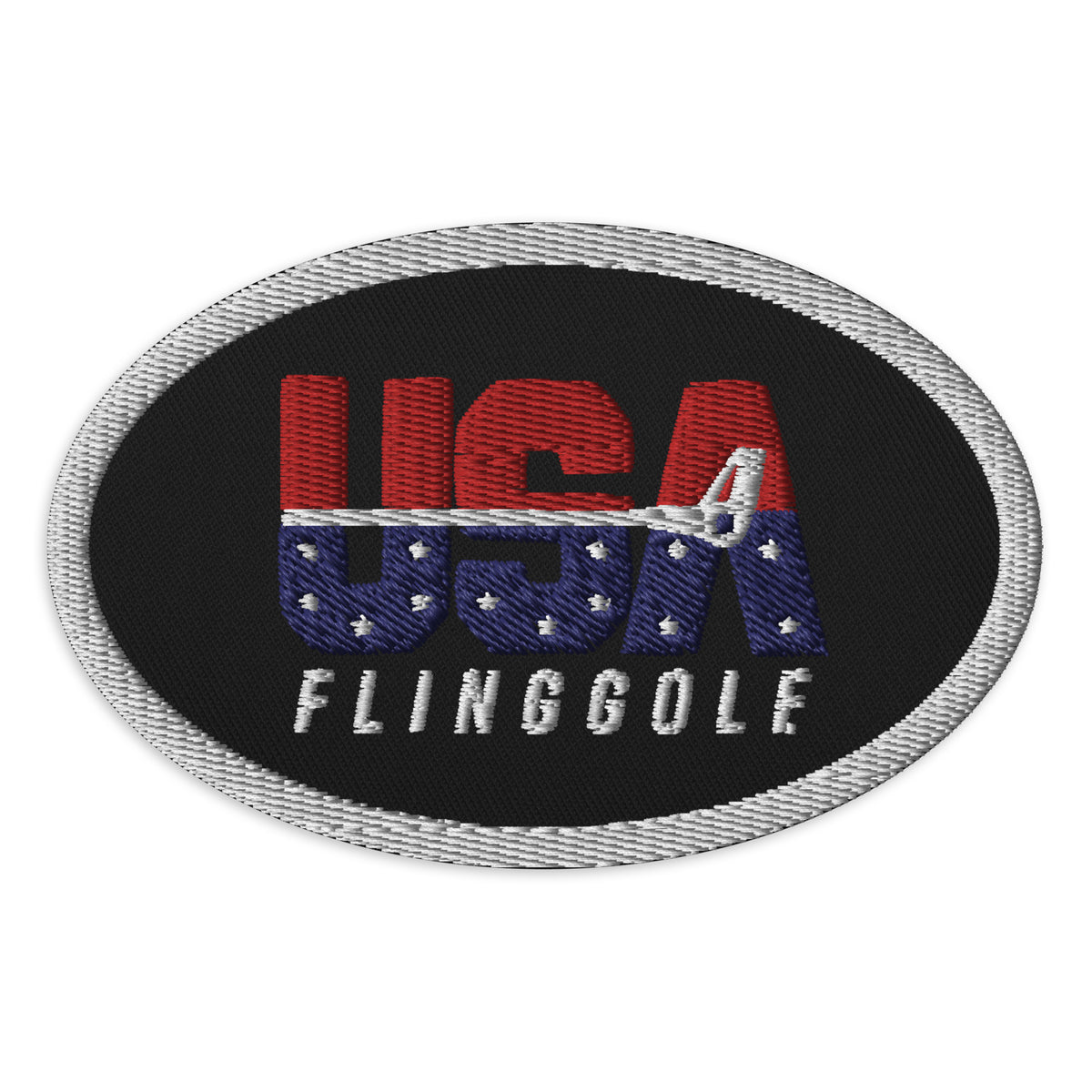 USA FlingGolf Oval Patch (White Border on Black)
