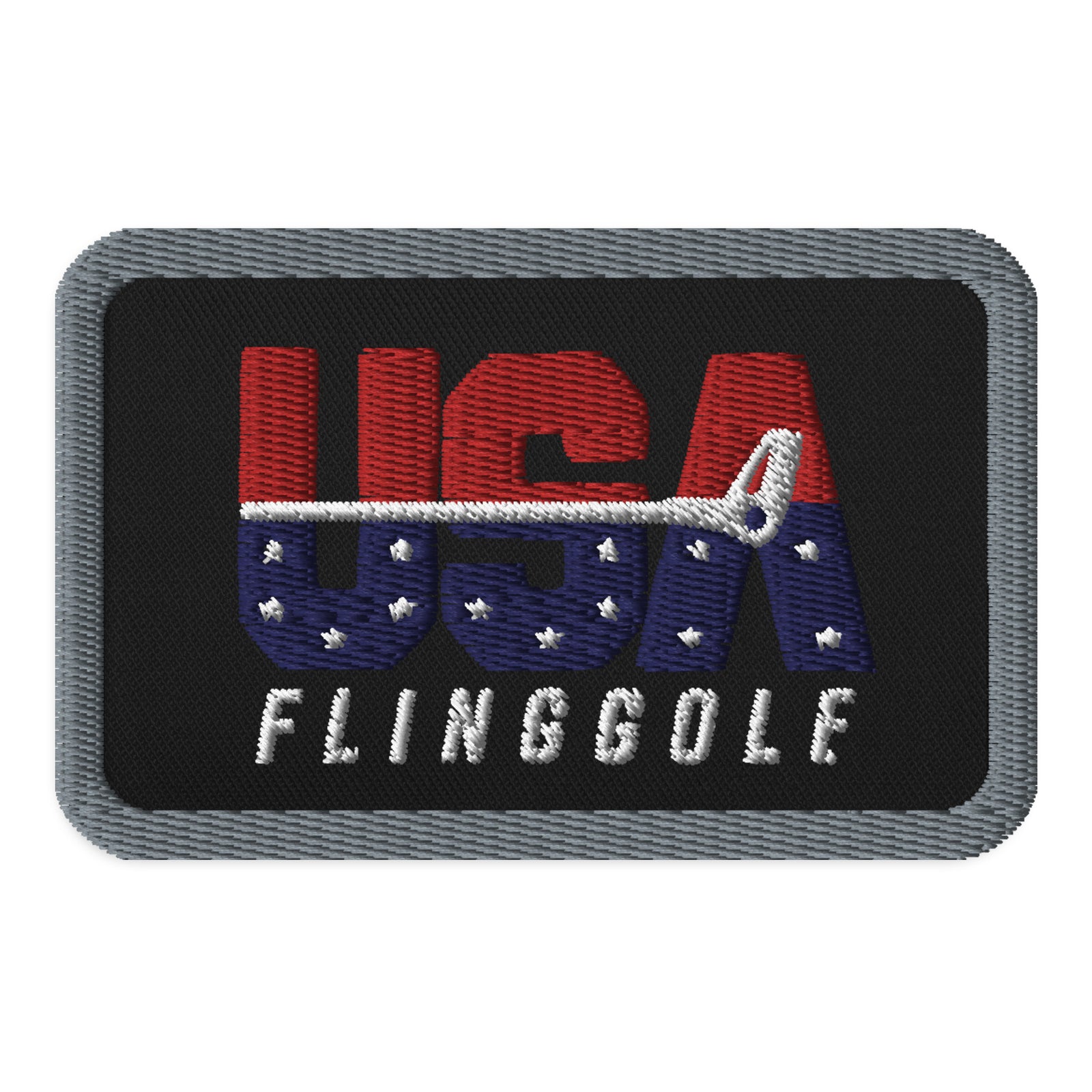 USA FlingGolf Rectangle Patch (Grey Border on Black)
