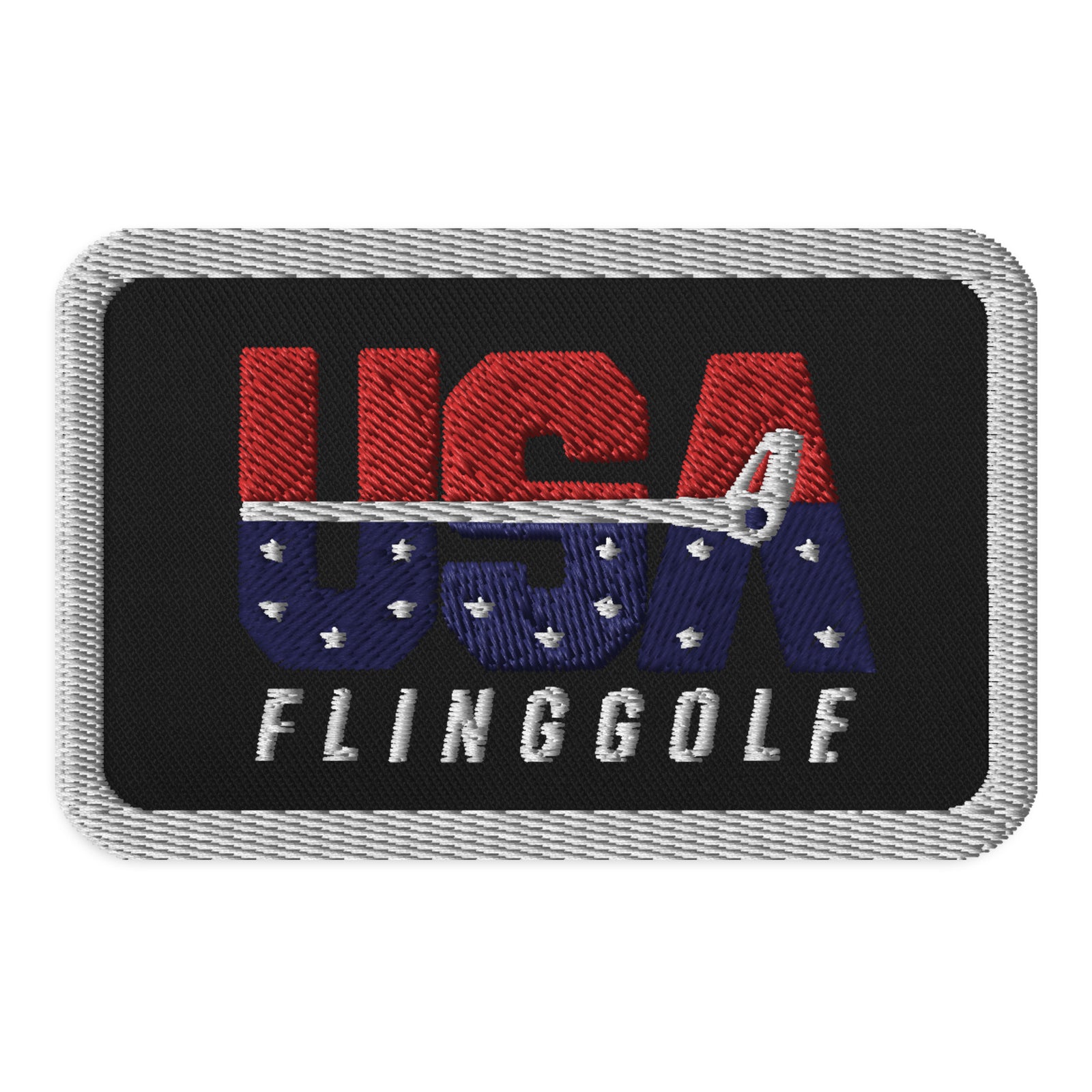 USA FlingGolf Rectangle Patch (White Border on Black)