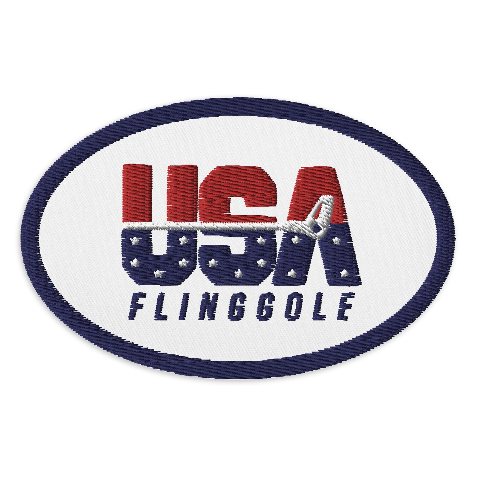 USA FlingGolf Oval Patch (Blue Border on White)